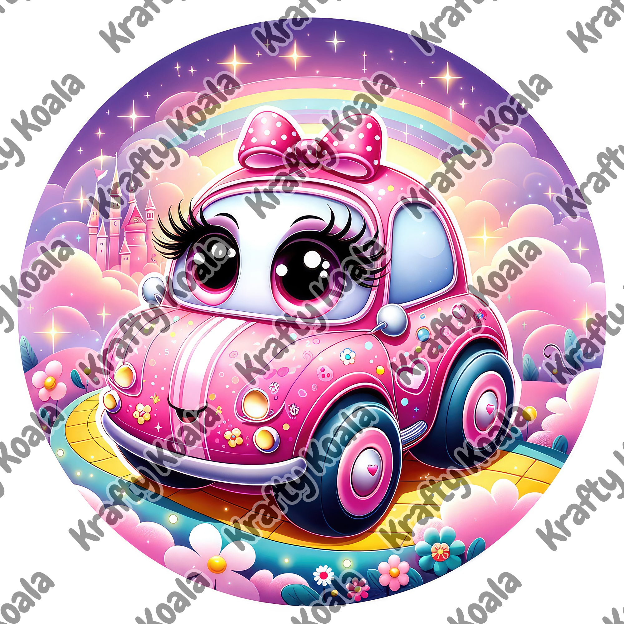 Pink Car 1 Circle Stickers