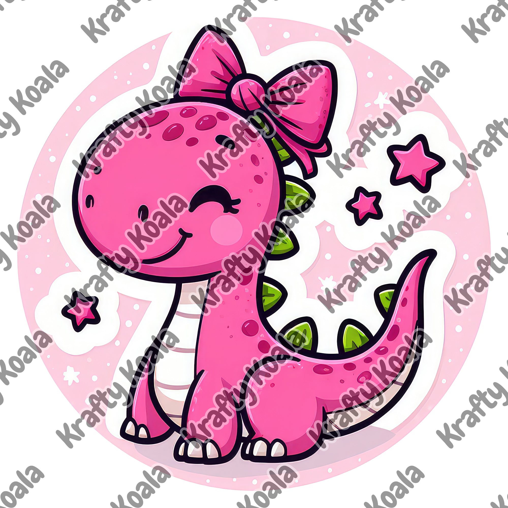 Pink Dinosaur 3 Circle Stickers