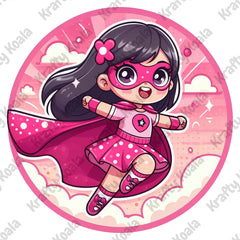 Pink Girl Superhero 2 Circle Stickers