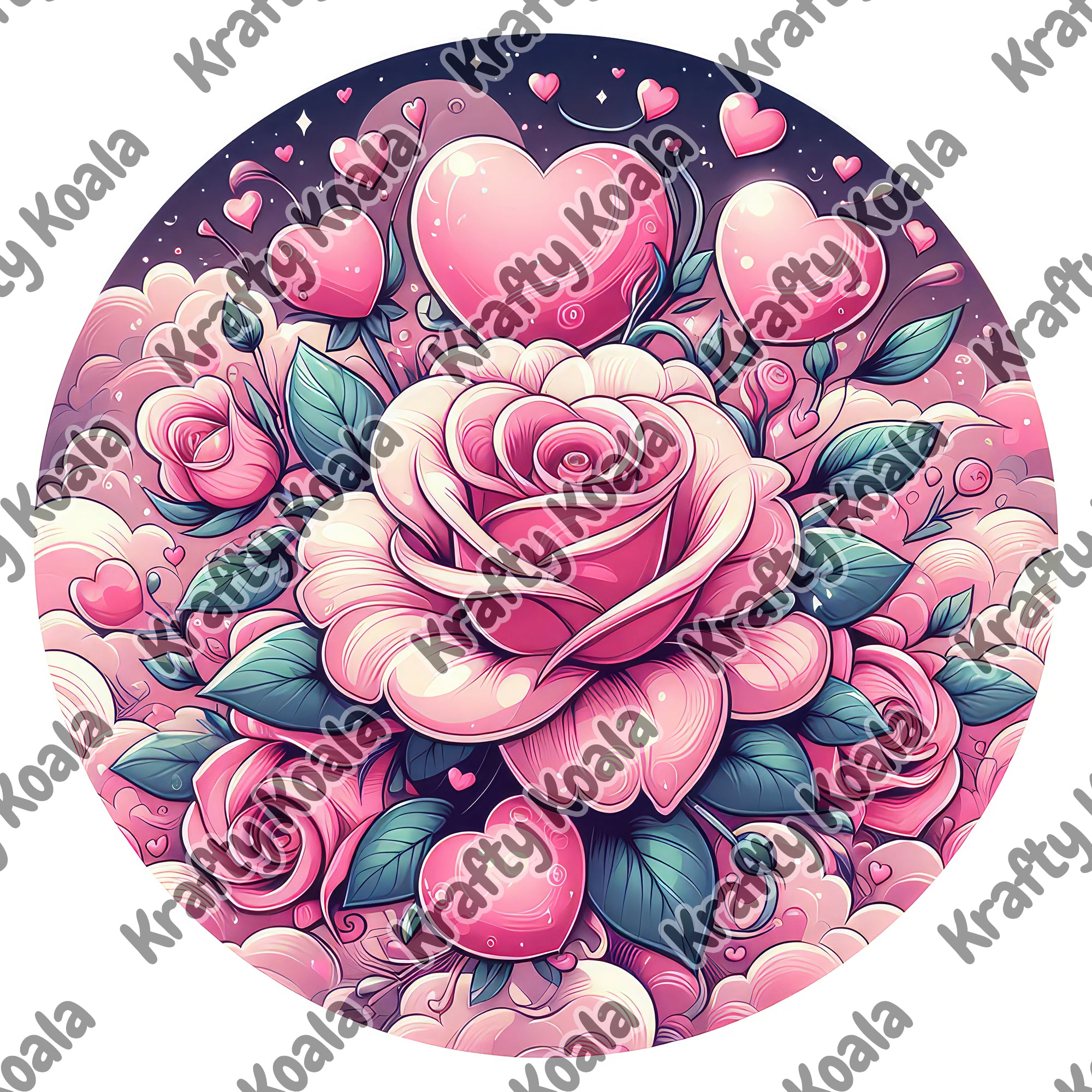 Pink Hearts & Roses 2 Circle Stickers