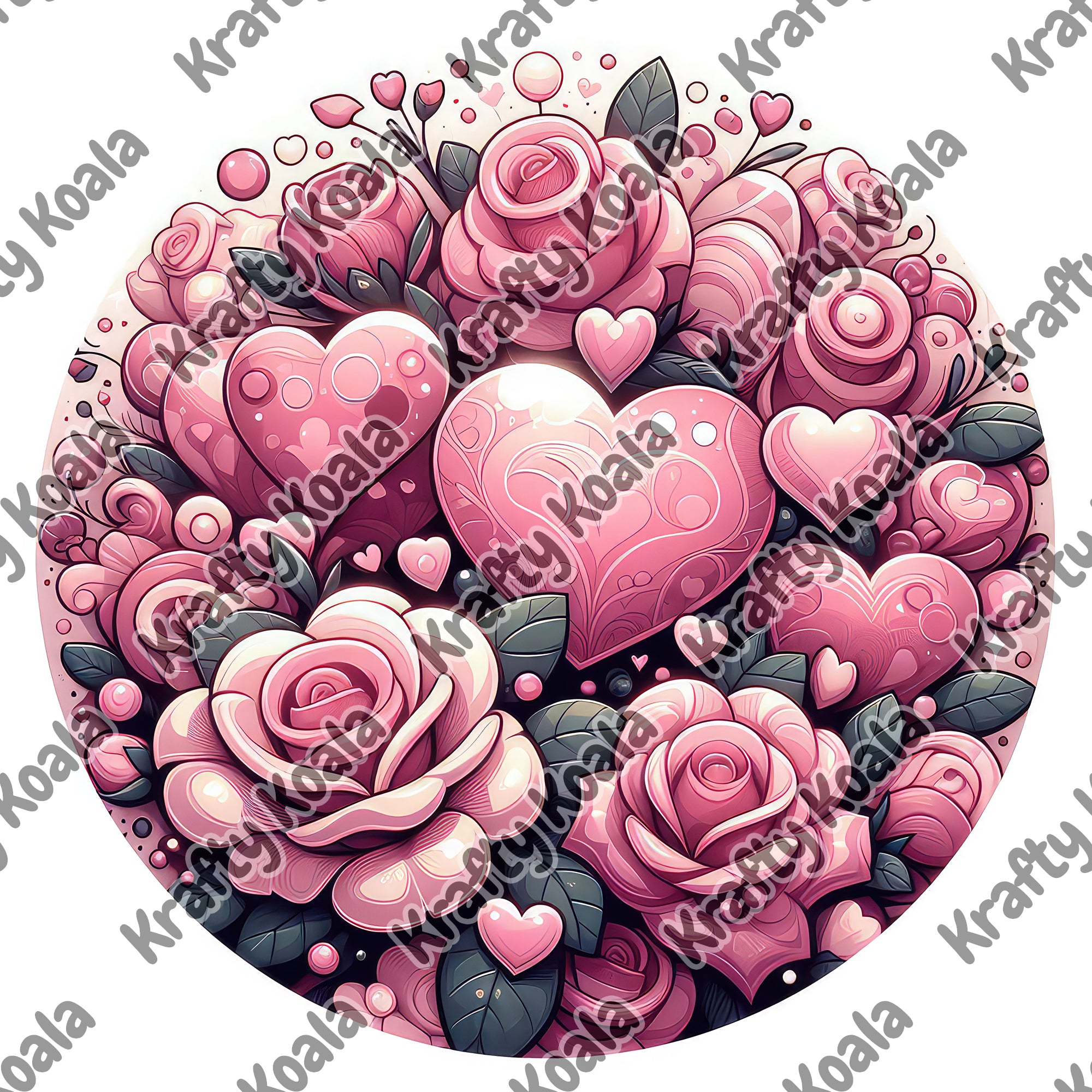 Pink Hearts & Roses 3 Circle Stickers