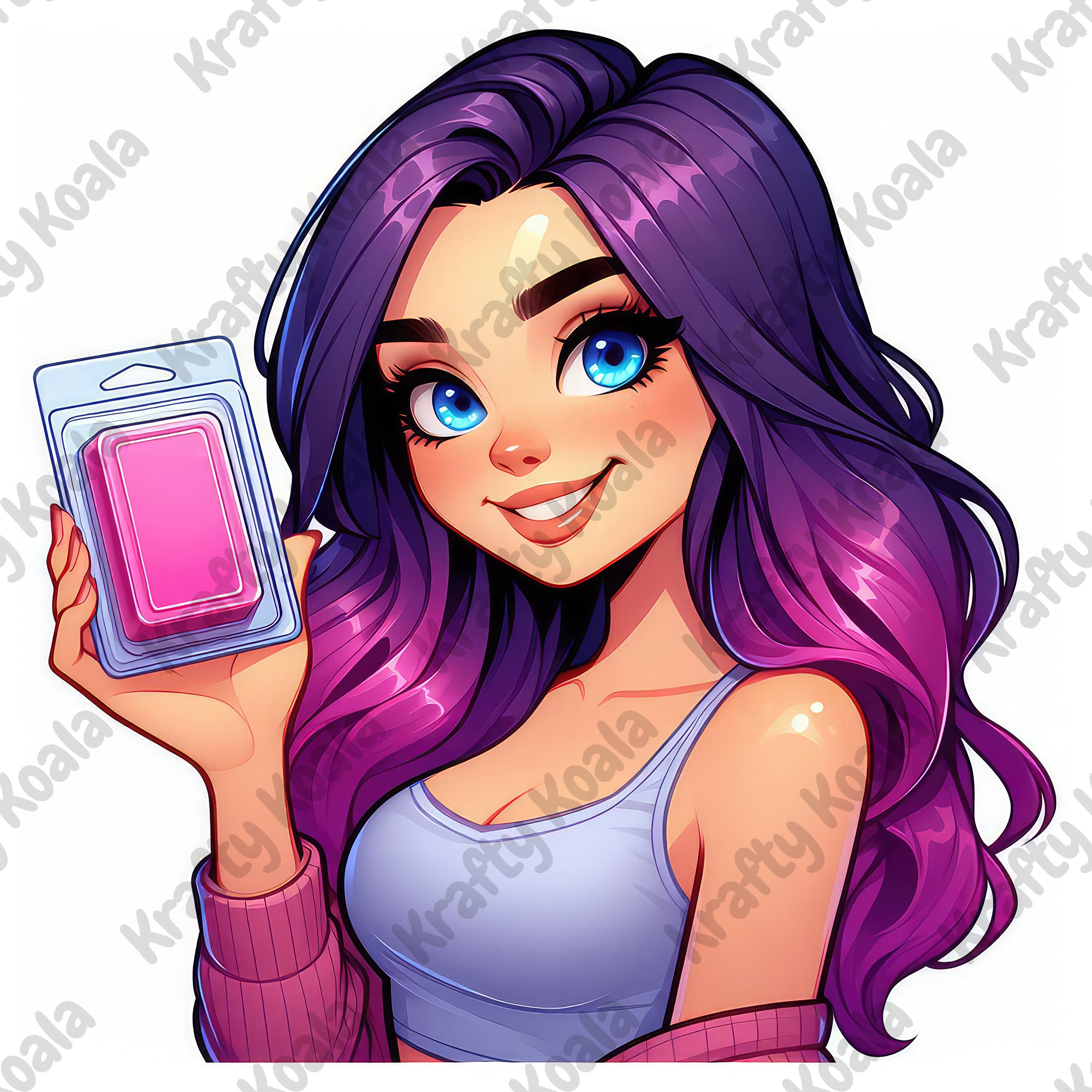 Purple Hair Woman Wax Melt Avatar 1 Circle Stickers