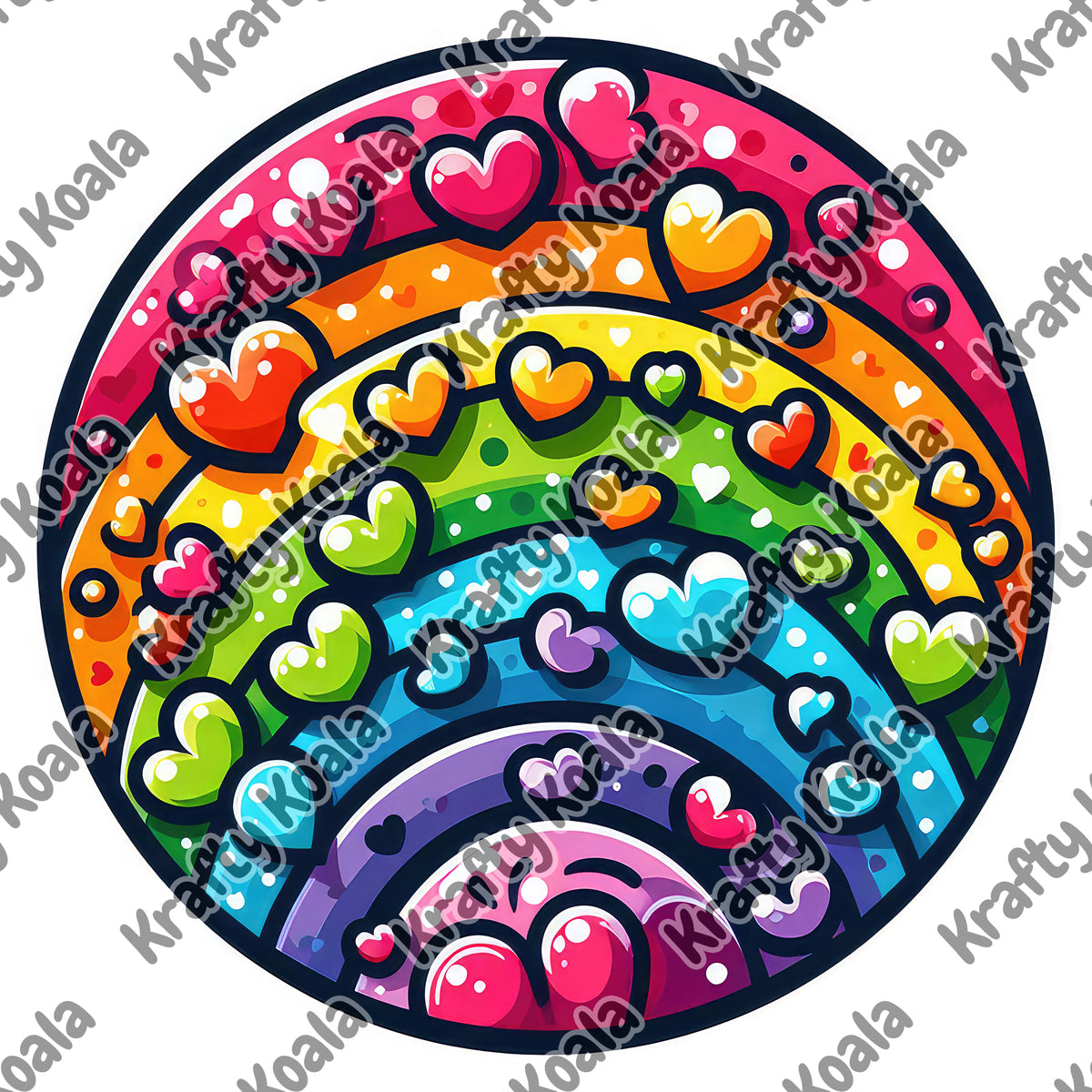 Rainbow Hearts 1 Circle Digital Design