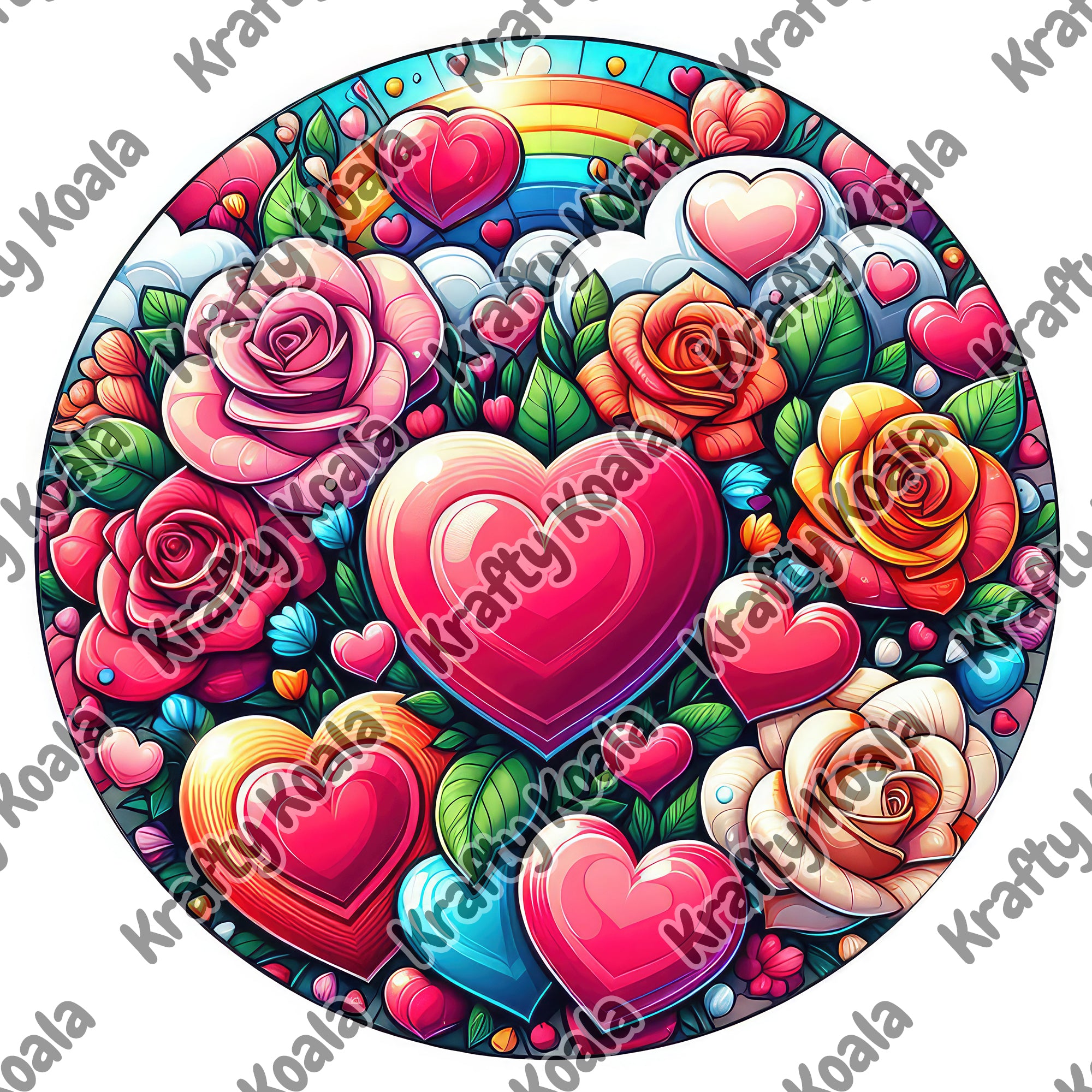 Rainbow Hearts & Roses 1 Circle Stickers