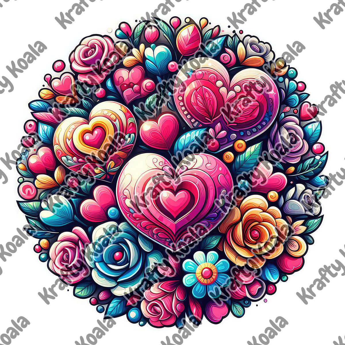 Rainbow Hearts & Roses 2 Circle Digital Design