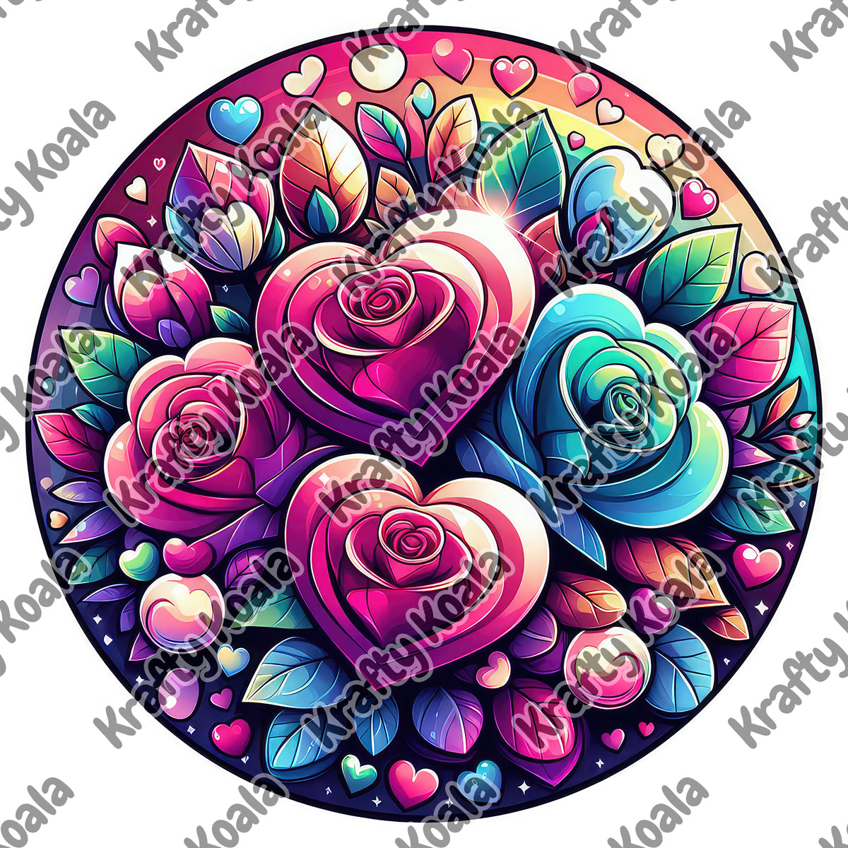 Rainbow Hearts & Roses 3 Circle Digital Design