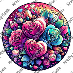 Rainbow Hearts & Roses 3 Circle Digital Design