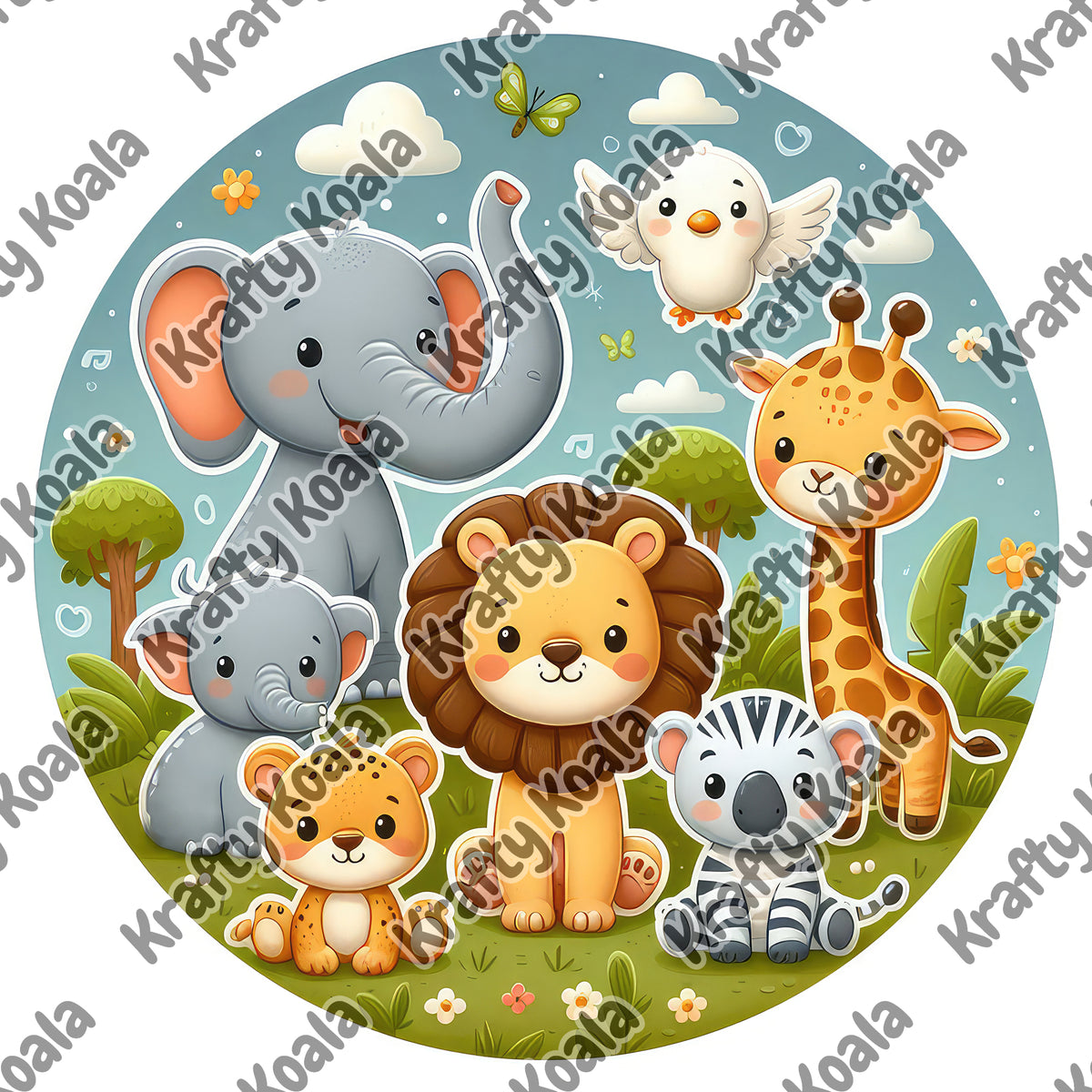 Safari Animals 1 Circle Digital Design