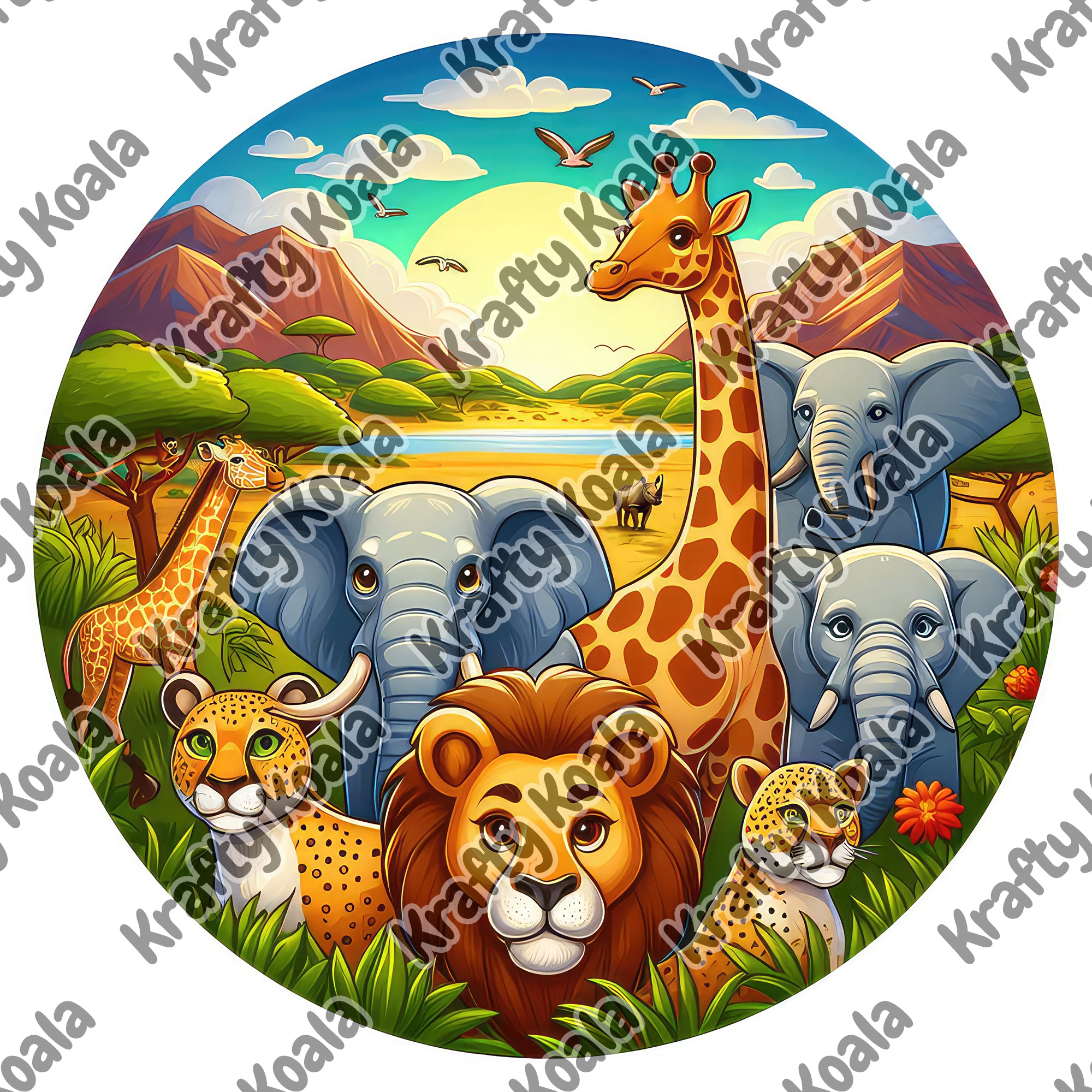 Safari Animals 2 Circle Stickers