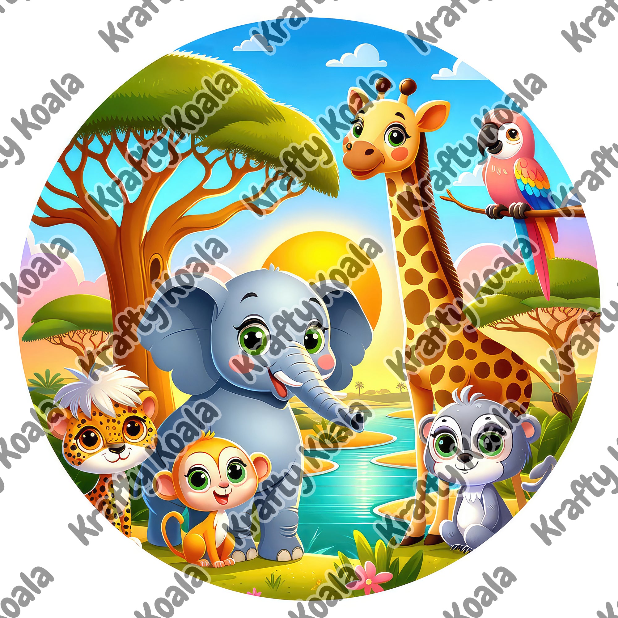 Safari Animals 3 Circle Stickers