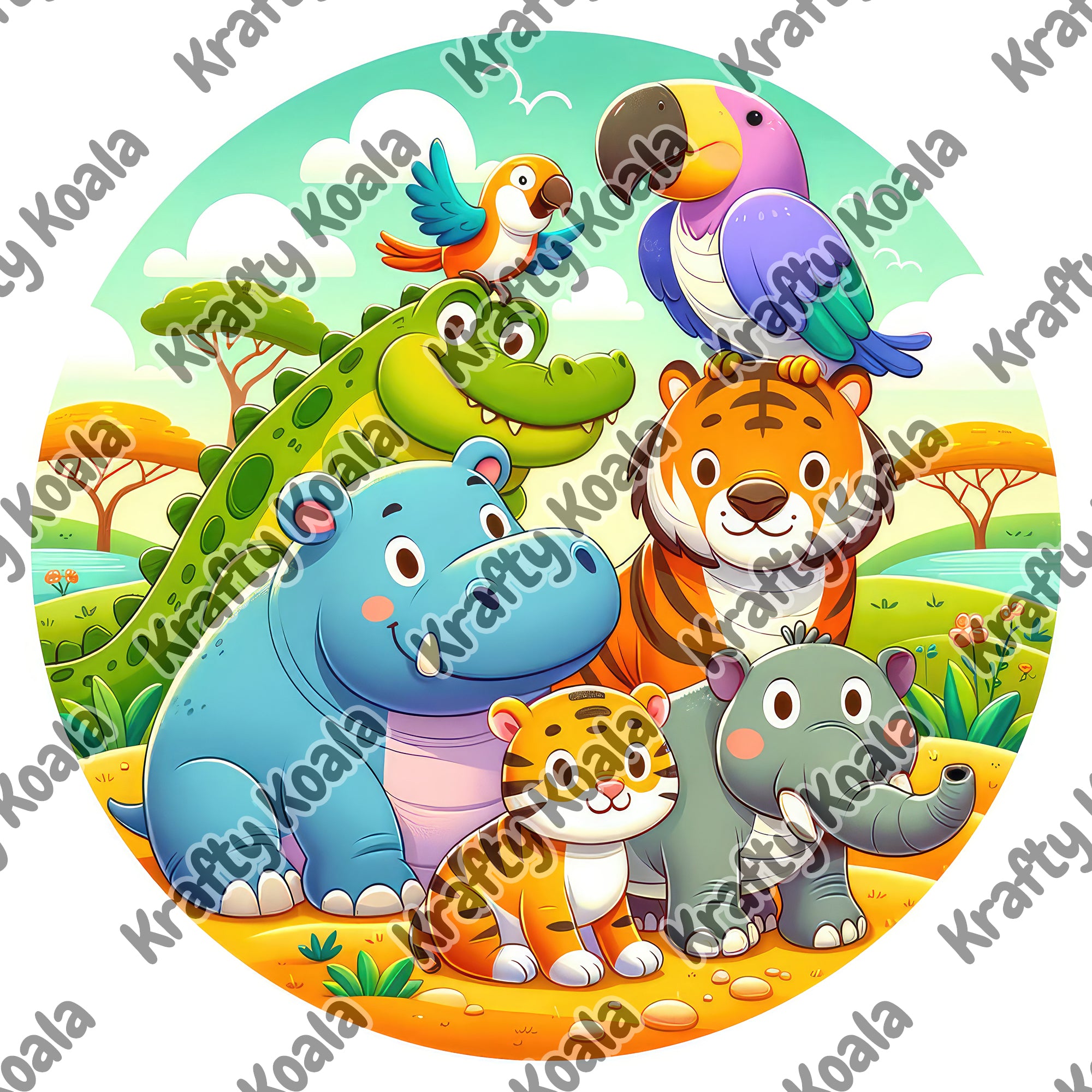 Safari Animals 4 Circle Stickers