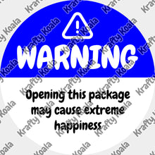 Load image into Gallery viewer, Blue Warning Happiness Circle Stickers
