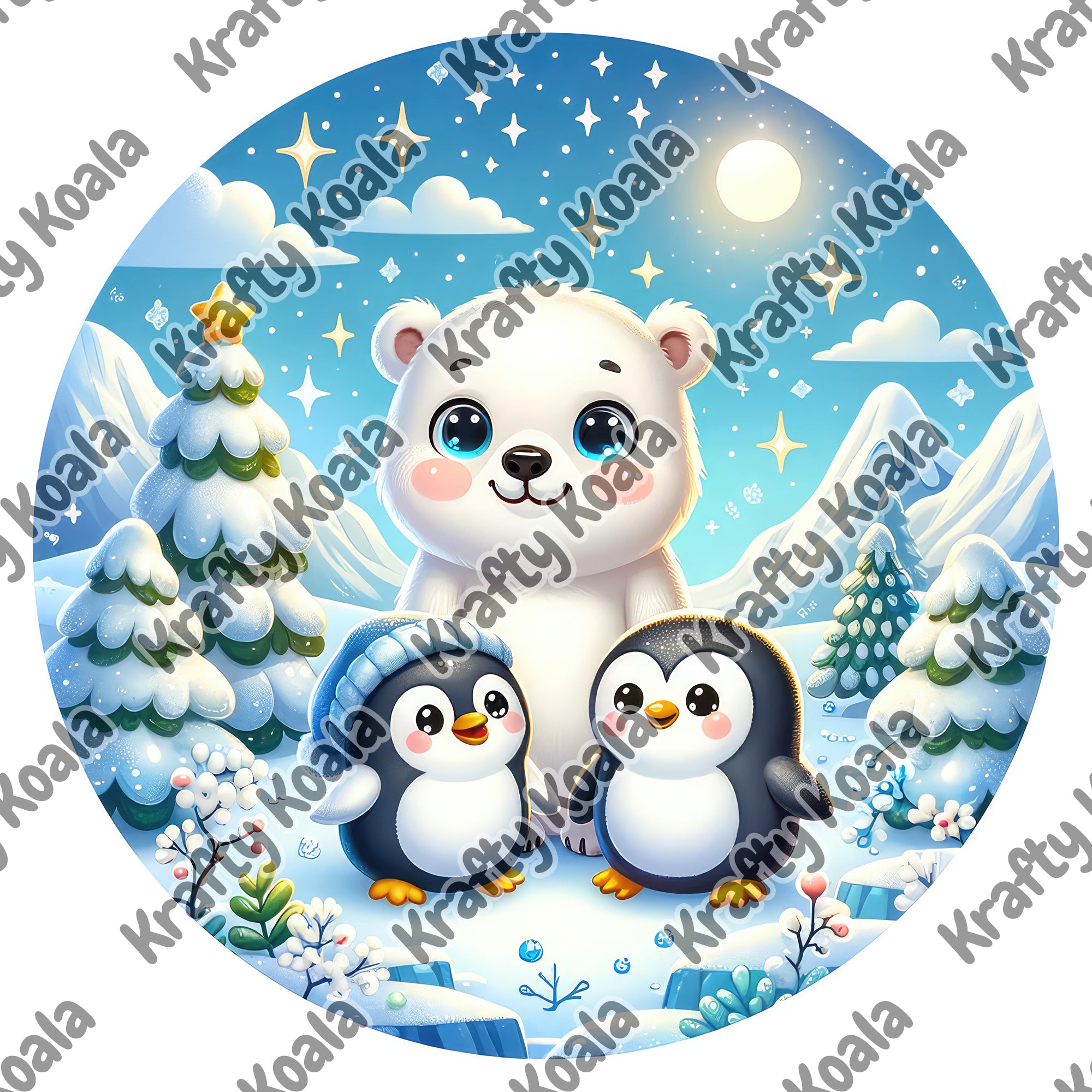 Winter Animals 4 Circle Stickers