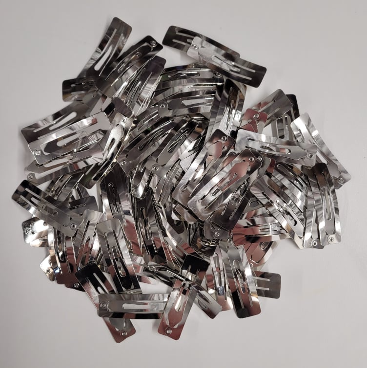 70mm Silver Rectangle Snap Hair Clips