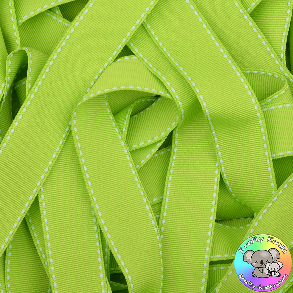 Apple Green Saddle Stitched Grosgrain Ribbon