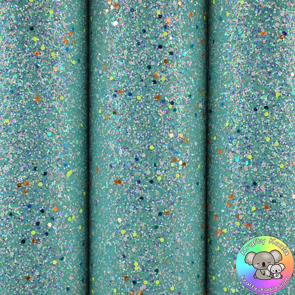 Aqua Glow In The Dark Chunky Glitter Fabric