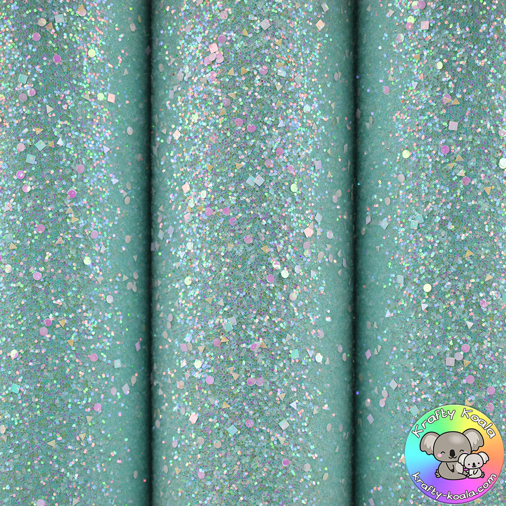 Aquamarine Gemstones Chunky Glitter Fabric