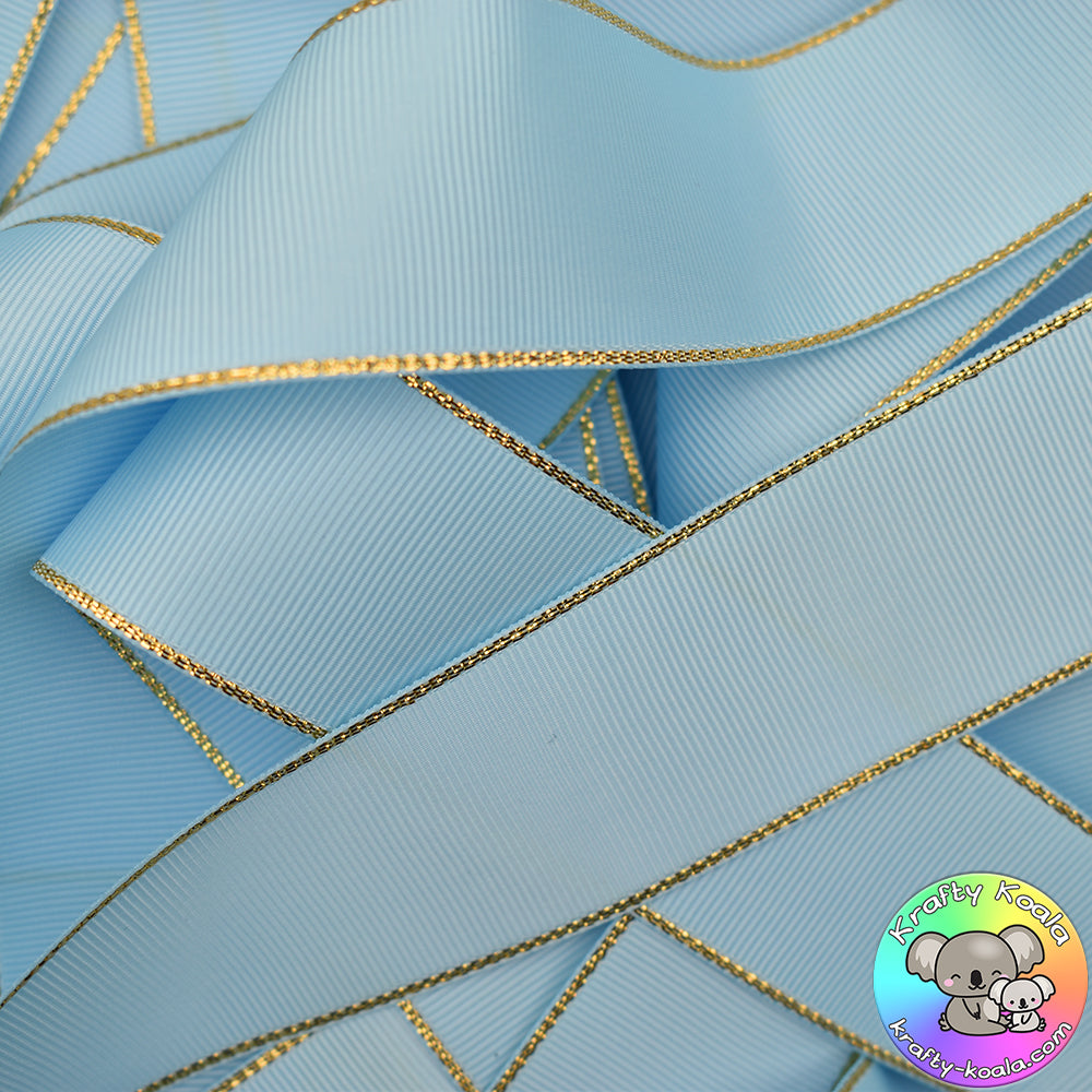 Blue Grooved Ribbon Baby Blue Gold Edged Grosgrain Ribbon – Krafty Koala