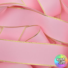 Baby Pink Gold Edged Grosgrain Ribbon