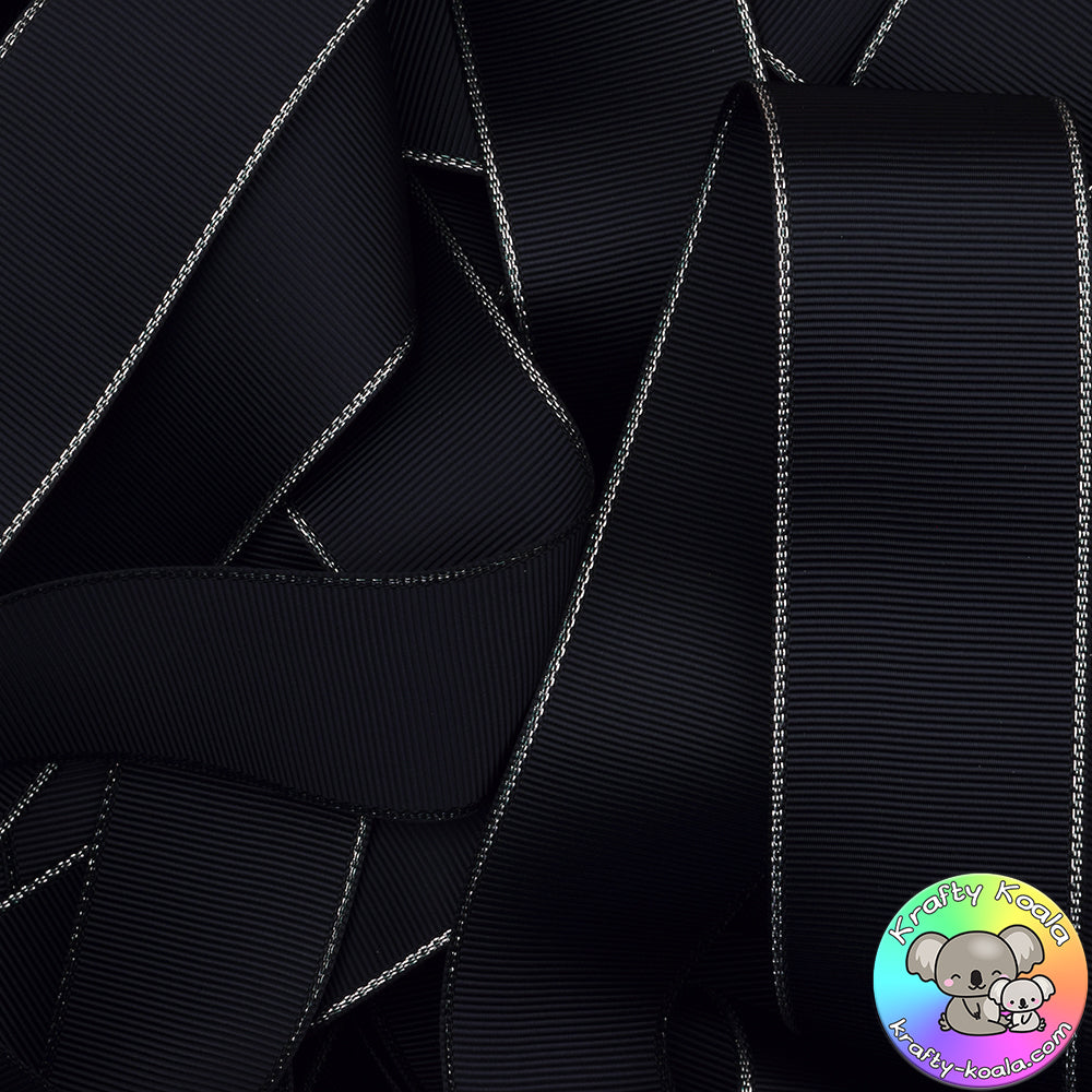 Black Silver Edged Grosgrain Ribbon