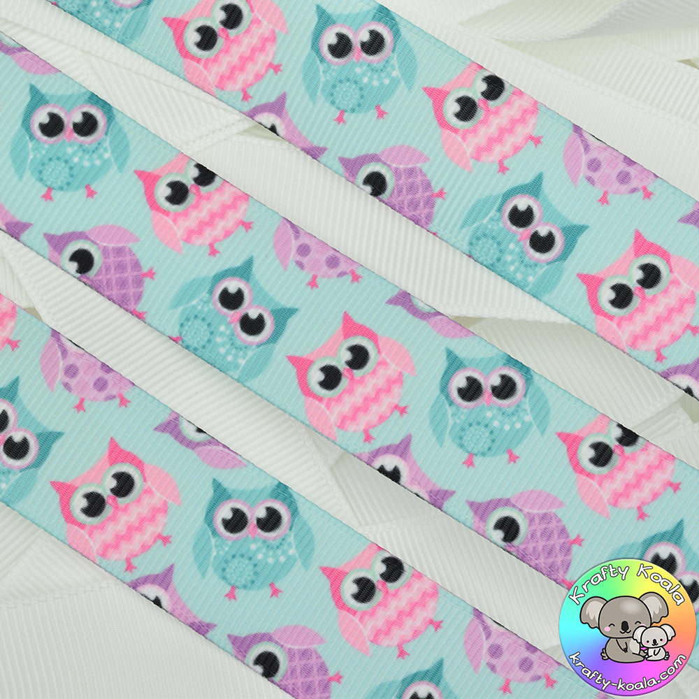 Blue Owls - Patterned Grosgrain Ribbon