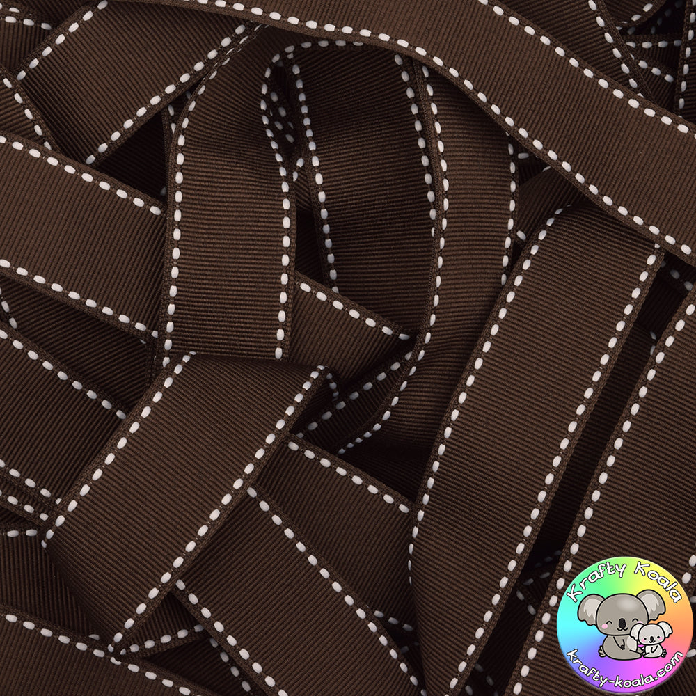 Chocolate Brown Saddle Stitched Grosgrain Ribbon