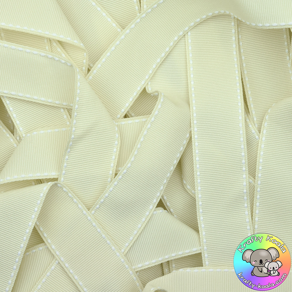 Cream Saddle Stitched Grosgrain Ribbon