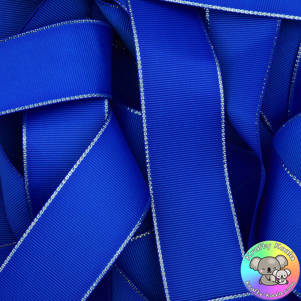 Electric Blue Silver Edged Grosgrain Ribbon