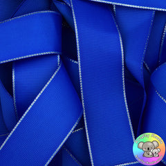 Electric Blue Silver Edged Grosgrain Ribbon