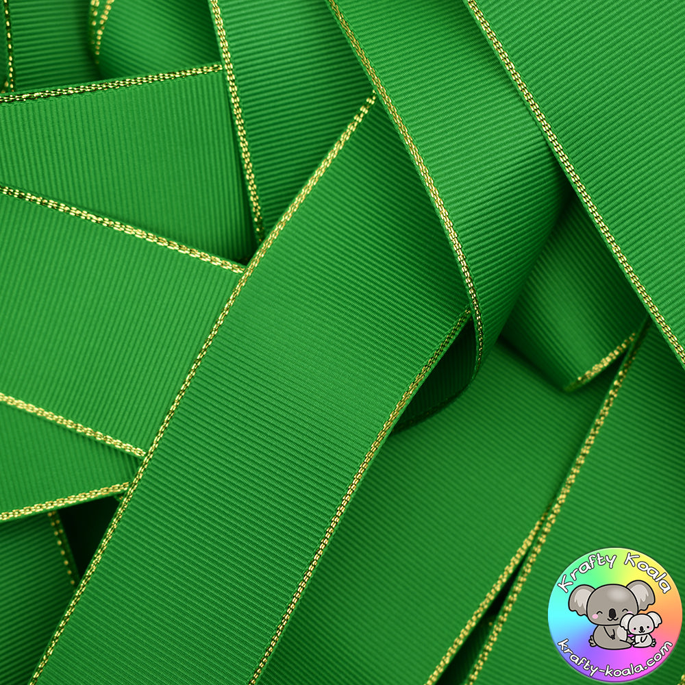 Green Gold Edged Grosgrain Ribbon