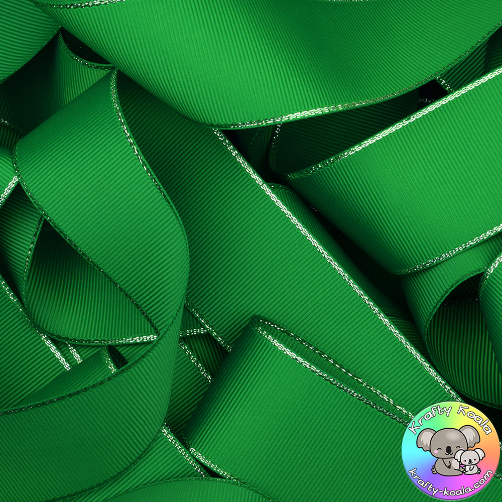 Green Silver Edged Grosgrain Ribbon