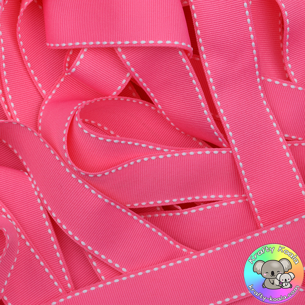 Hot Pink Saddle Stitched Grosgrain Ribbon