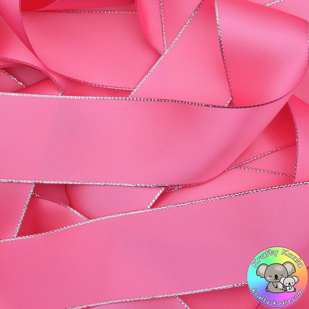 Hot Pink Silver Edged Satin Ribbon