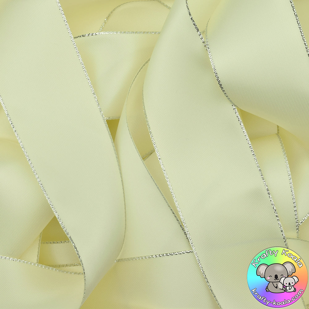 Ivory Cream Silver Edged Satin Ribbon