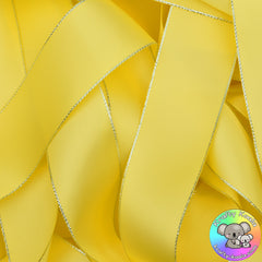 Lemon Yellow Silver Edged Satin Ribbon