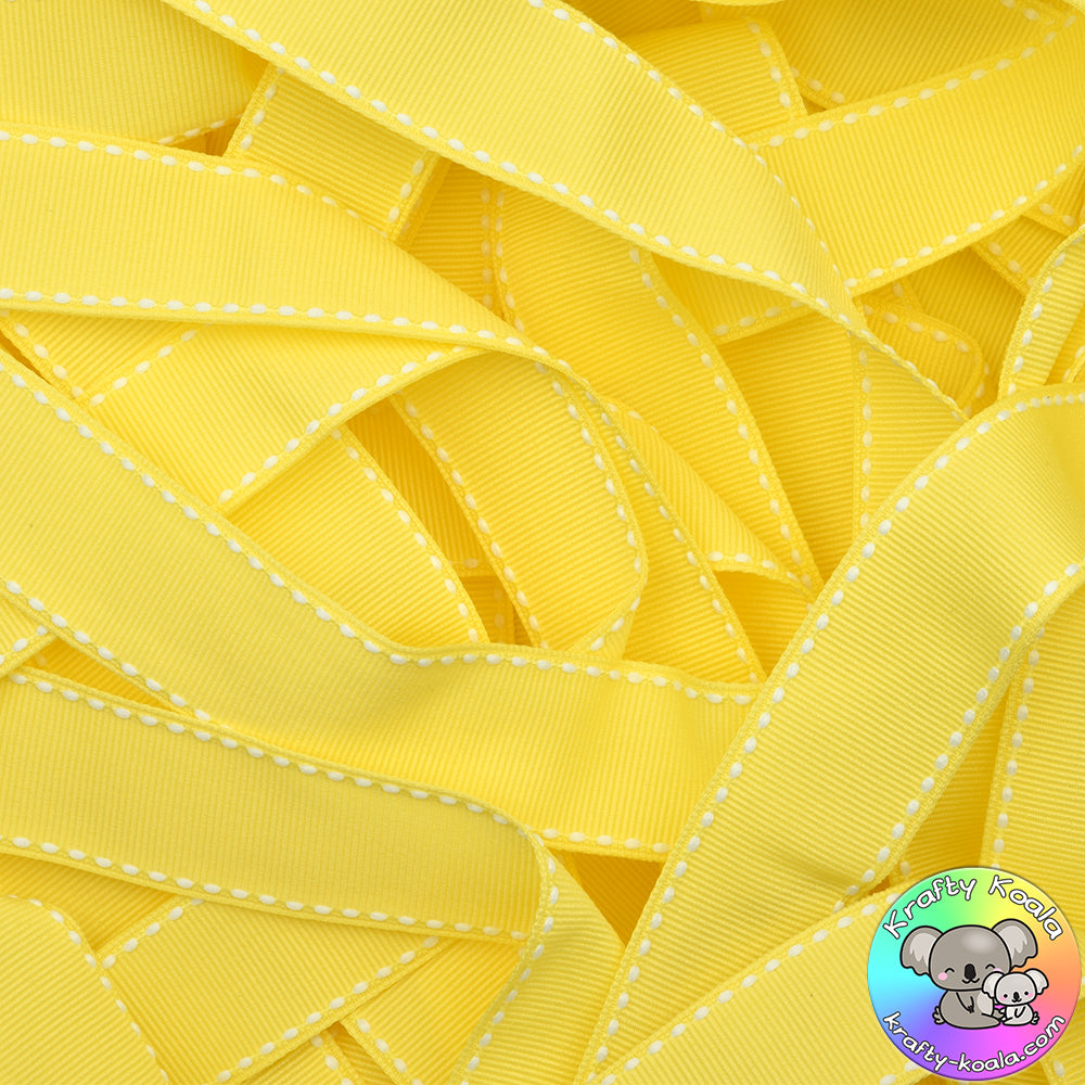 Lemon Yellow Saddle Stitched Grosgrain Ribbon