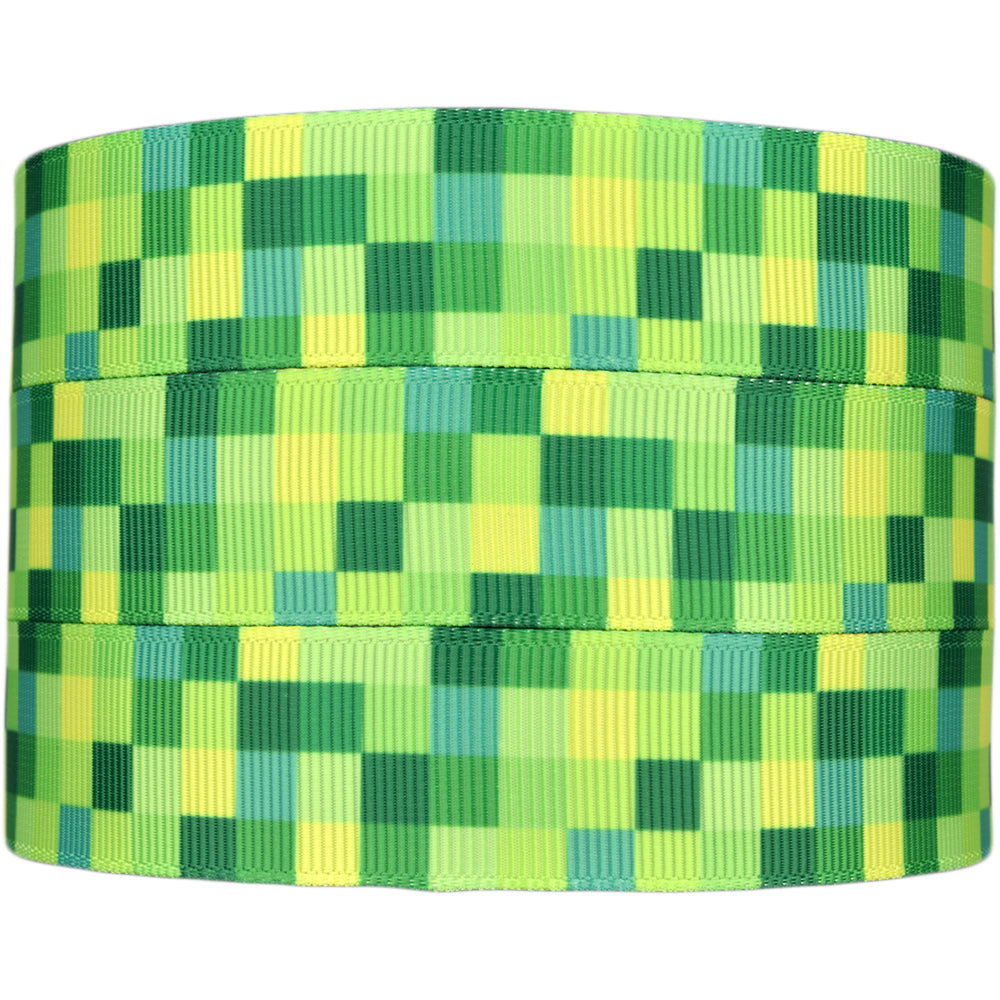 Green Squares - Patterned Grosgrain Ribbon