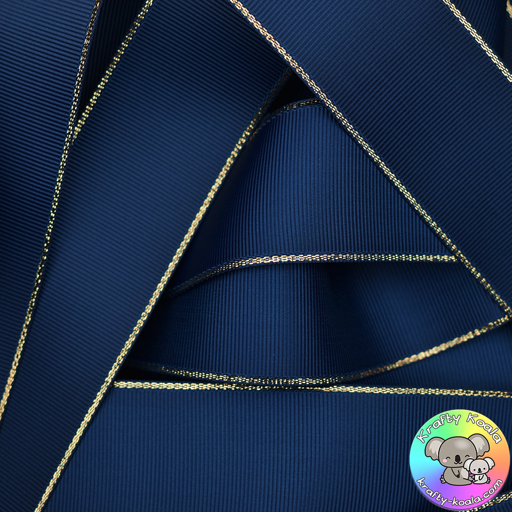 Navy Blue Gold Edged Grosgrain Ribbon