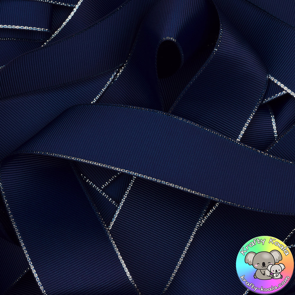 Navy Blue Silver Edged Grosgrain Ribbon