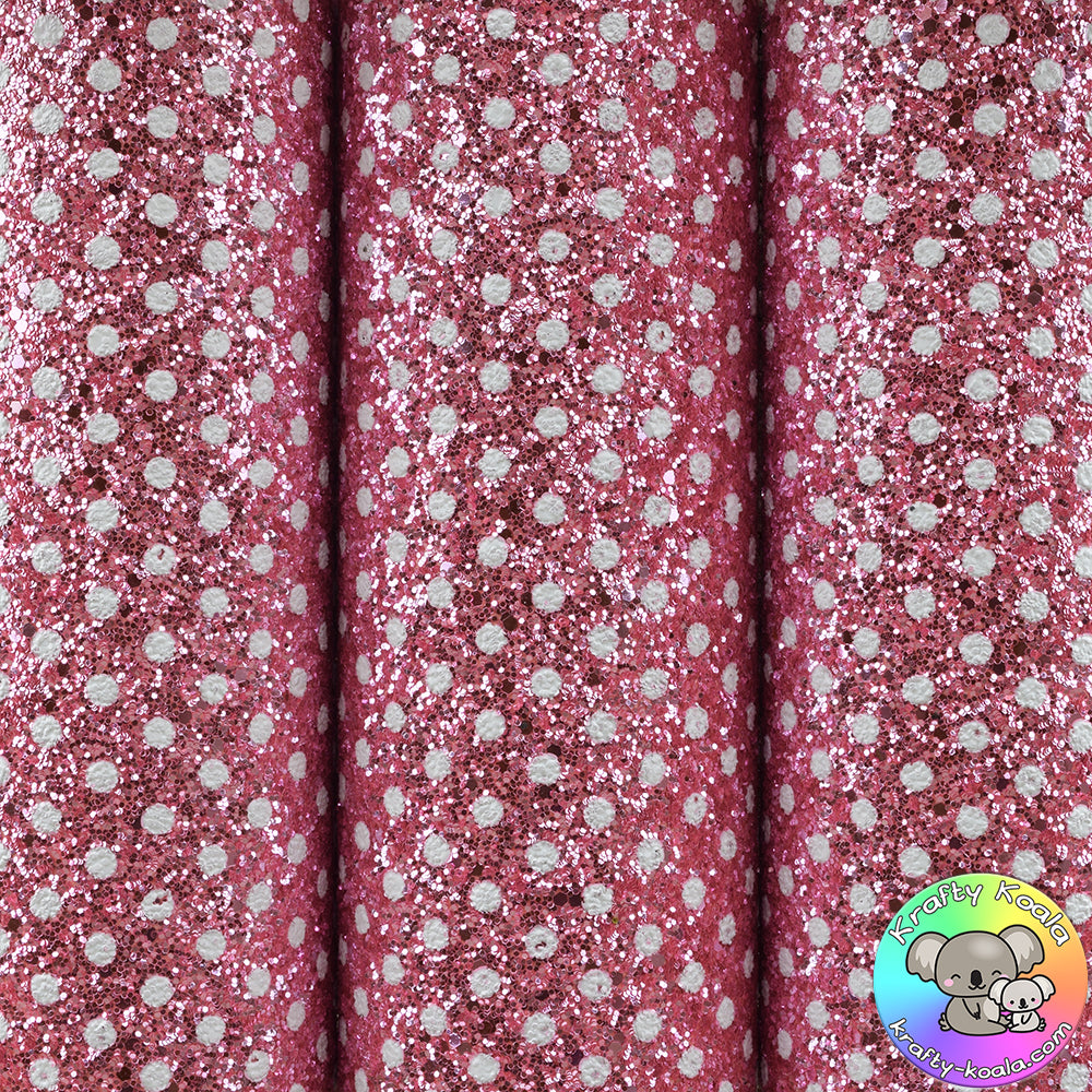 Pink Polka Dot Chunky Glitter Fabric