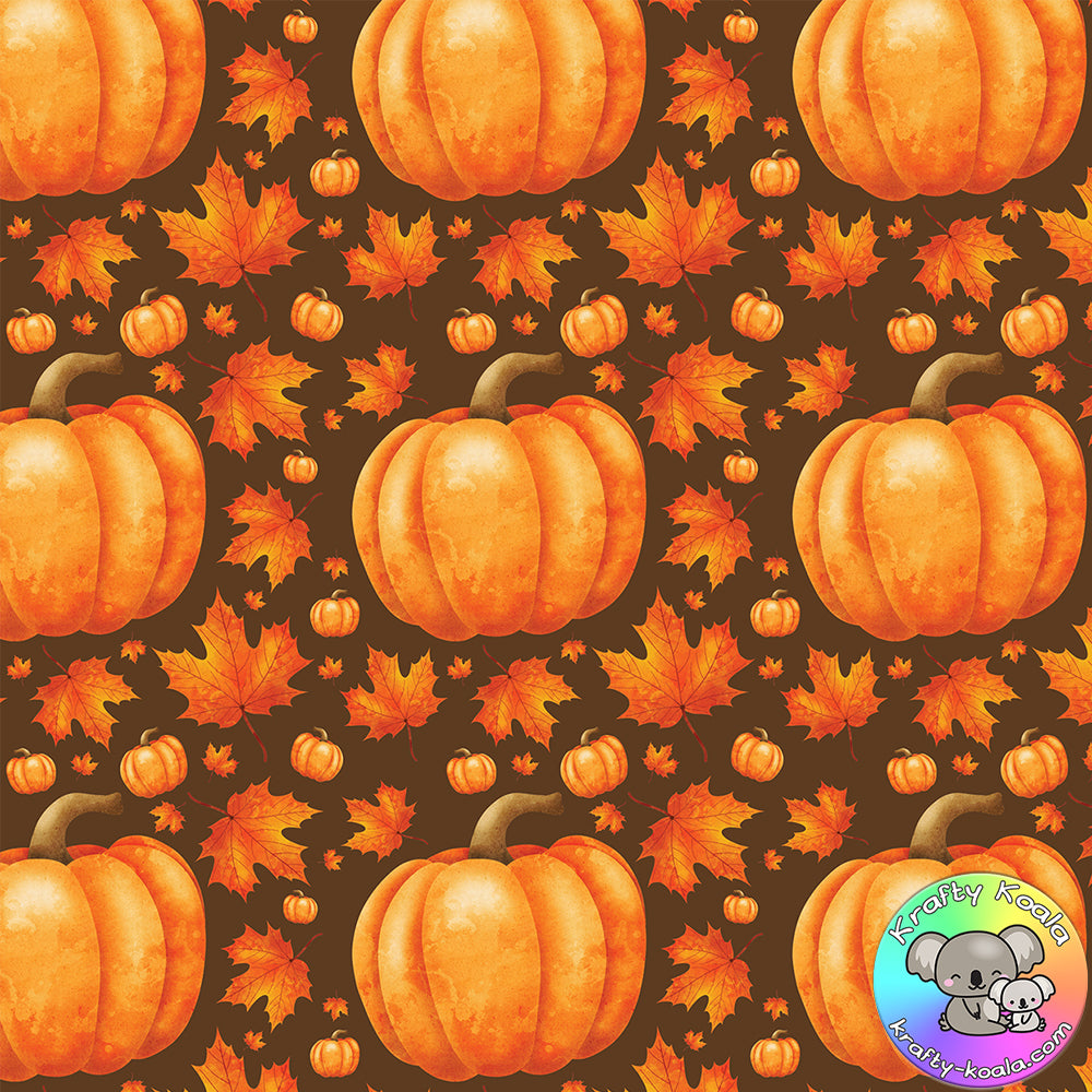 Autumn Pumpkins & Leaves Fabric