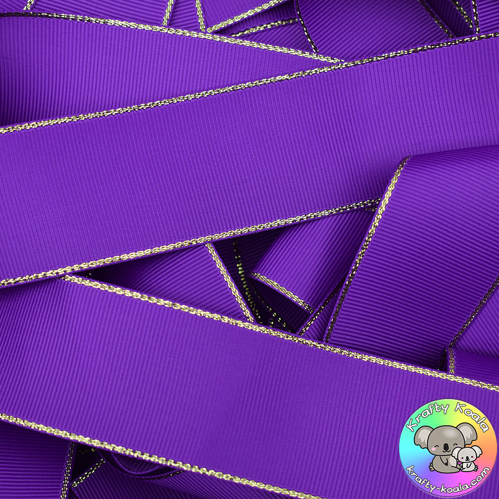 Purple Gold Edged Grosgrain Ribbon