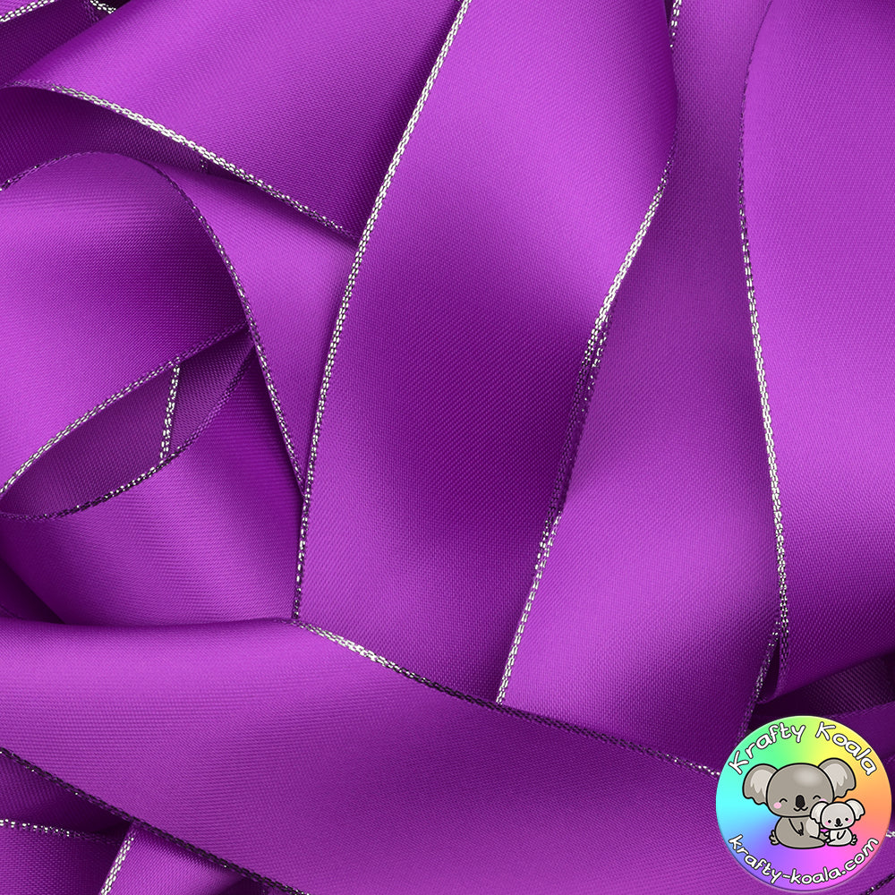 Purple Silver Edged Satin Ribbon