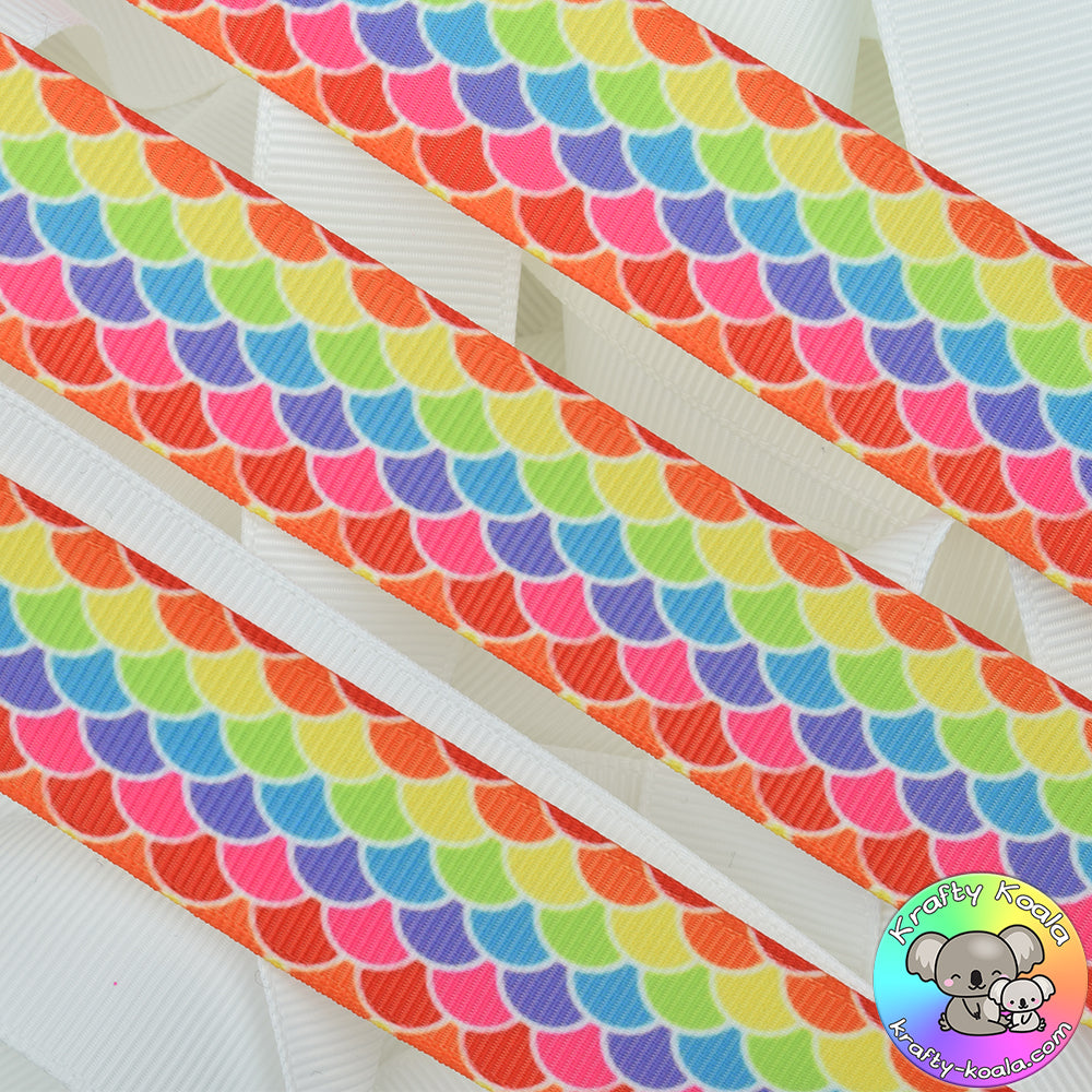 Rainbow Mermaid Scales - Patterned Grosgrain Ribbon