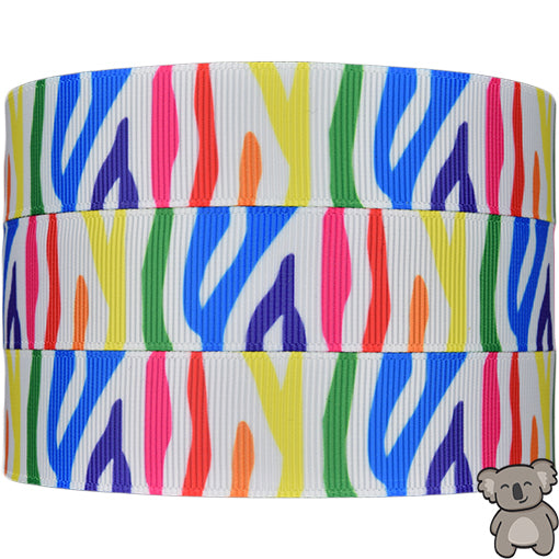 White Rainbow Stripes - Patterned Grosgrain Ribbon