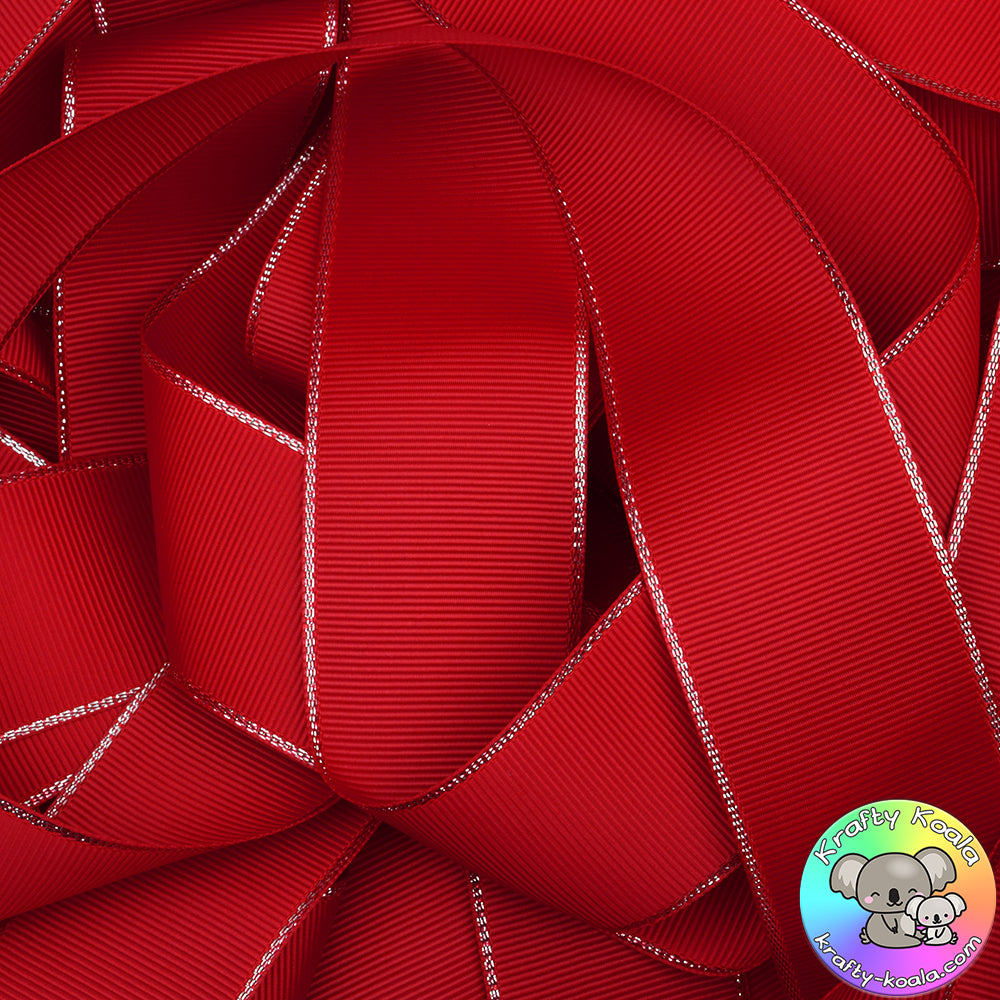 Red Silver Edged Grosgrain Ribbon