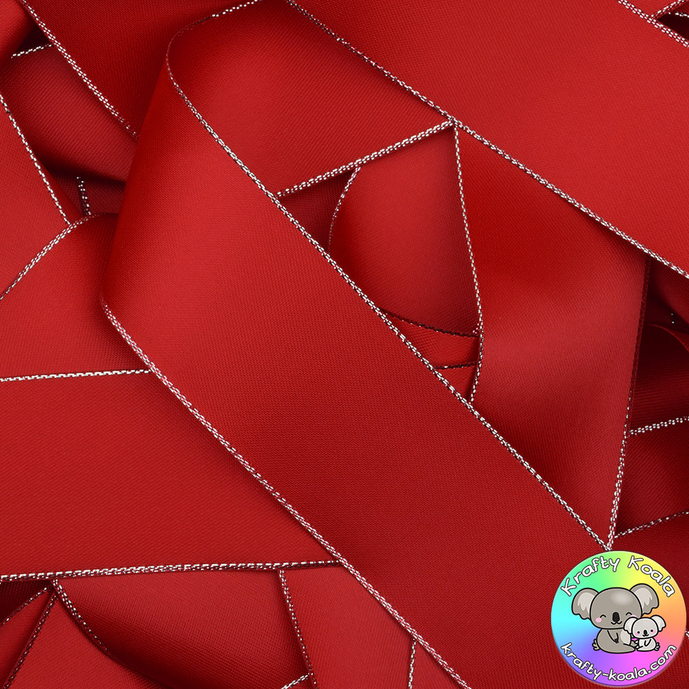 Red Silver Edged Satin Ribbon