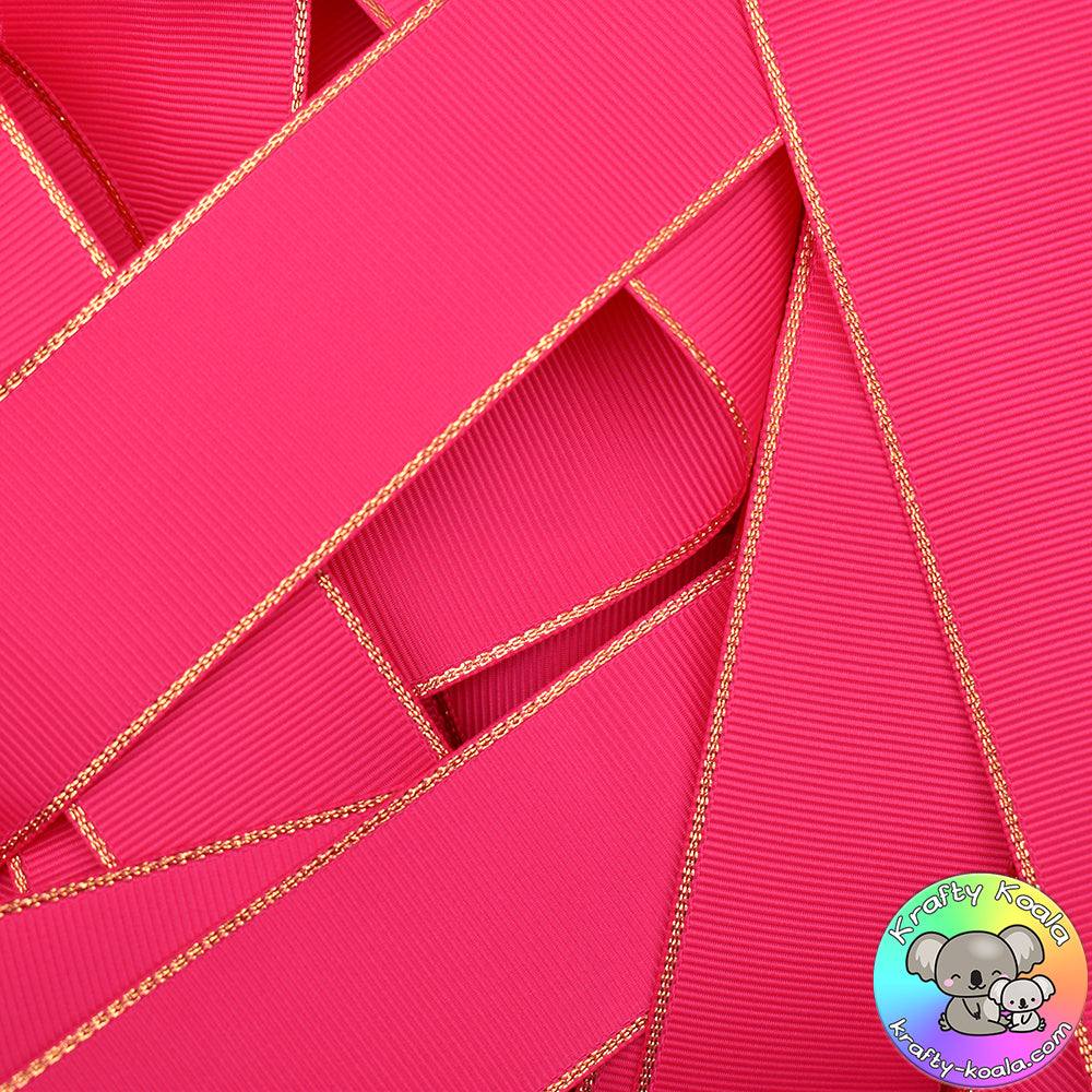 Shocking Pink Gold Edged Grosgrain Ribbon