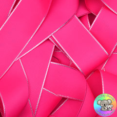 Shocking Pink Silver Edged Grosgrain Ribbon