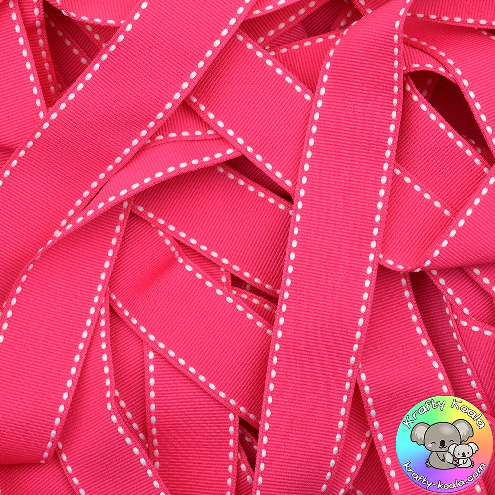 Shocking Pink Saddle Stitched Grosgrain Ribbon